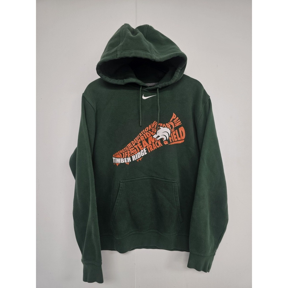 Nike Hoodie Mens Medium Green Center Swoosh Track & Field Pullover Fleece